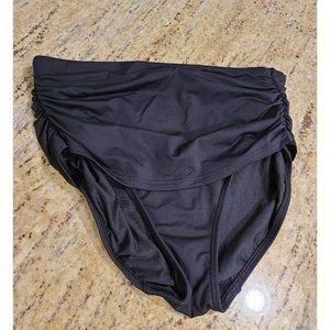Lands End Size 6 Swim Bikini Bottom Brief Black Top Layer Ruched Gathered Sides